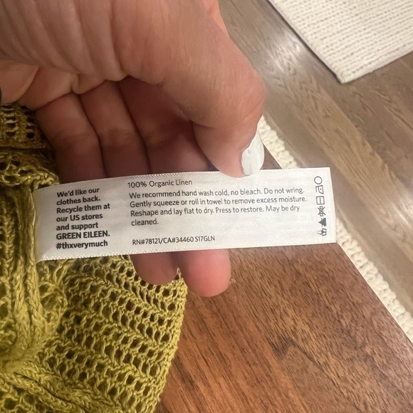 Eileen Fisher Yellow Organic Linen Knit Mesh Box Sweater Top size Medium M boho - Picture 11 of 11
